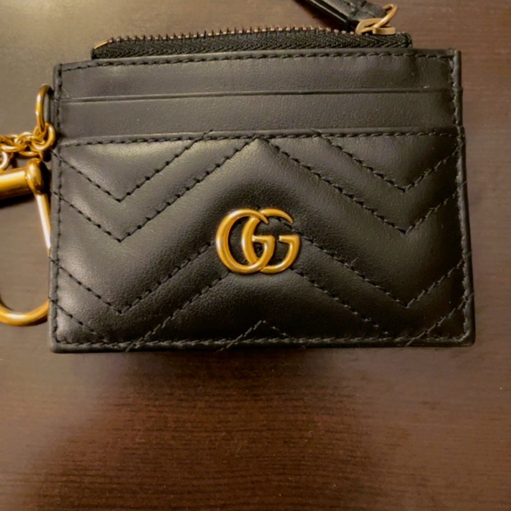 GUCCI GG Marmont Keychain Wallet, Black, Leather